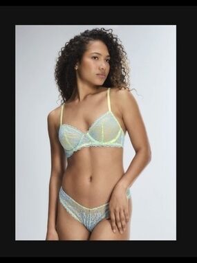 💙SET Savage X Fenty Pastel Yellow and Light Blue Lace Bralette & Bikini